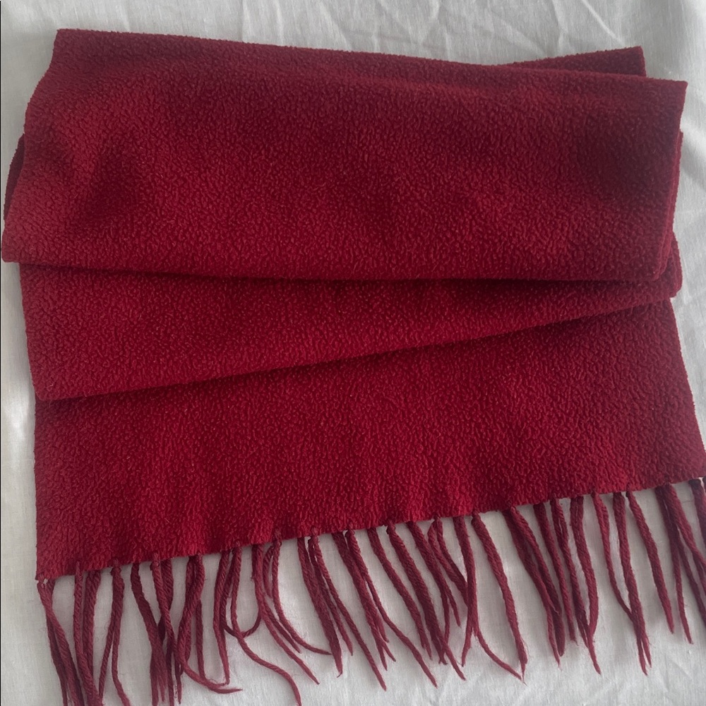 Burgundy Fleece Fringed Scarf Warm Winter Neck Warmer Unisex